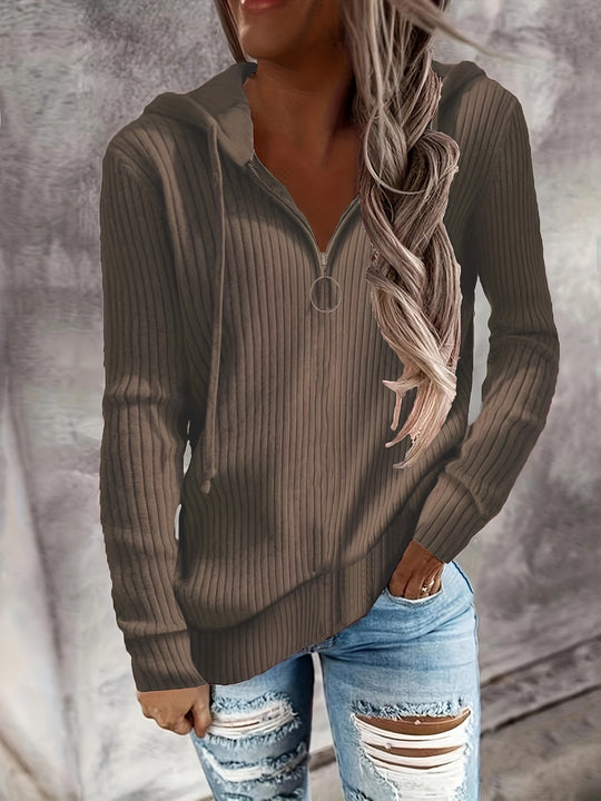 Damen Zip-Hoodie mit strukturiertem Rippdesign und durchgehendem Reißverschluss EB
