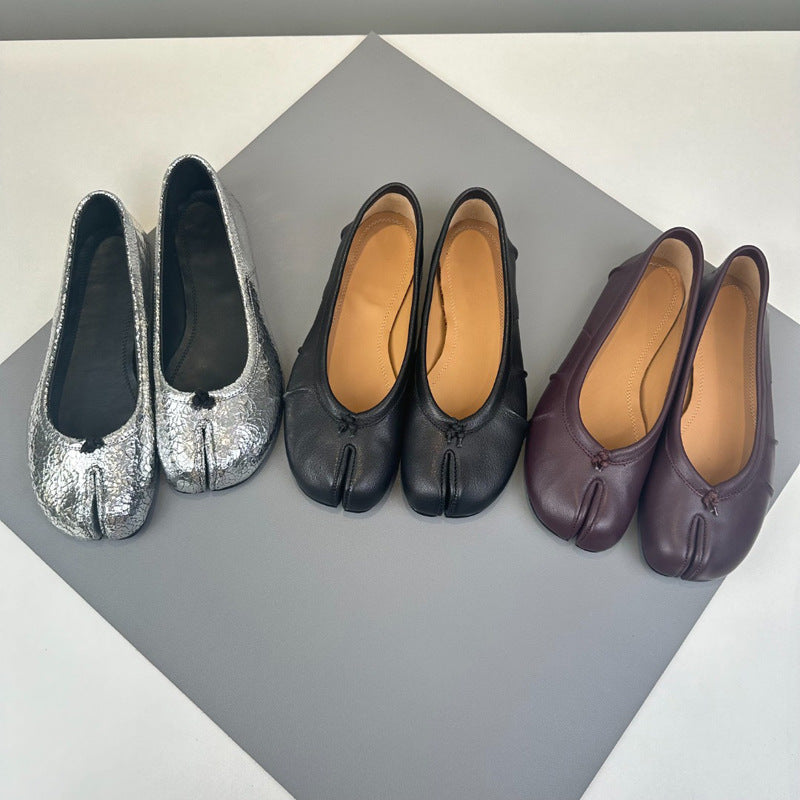 Damen Mokassin Balletschuhe mit einzigartiger Zehenform und glänzender Oberfläche EB