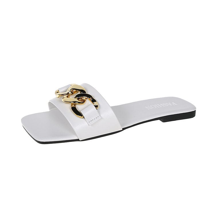 Damen Modische Badeslipper mit glänzendem Kettenakzent EB