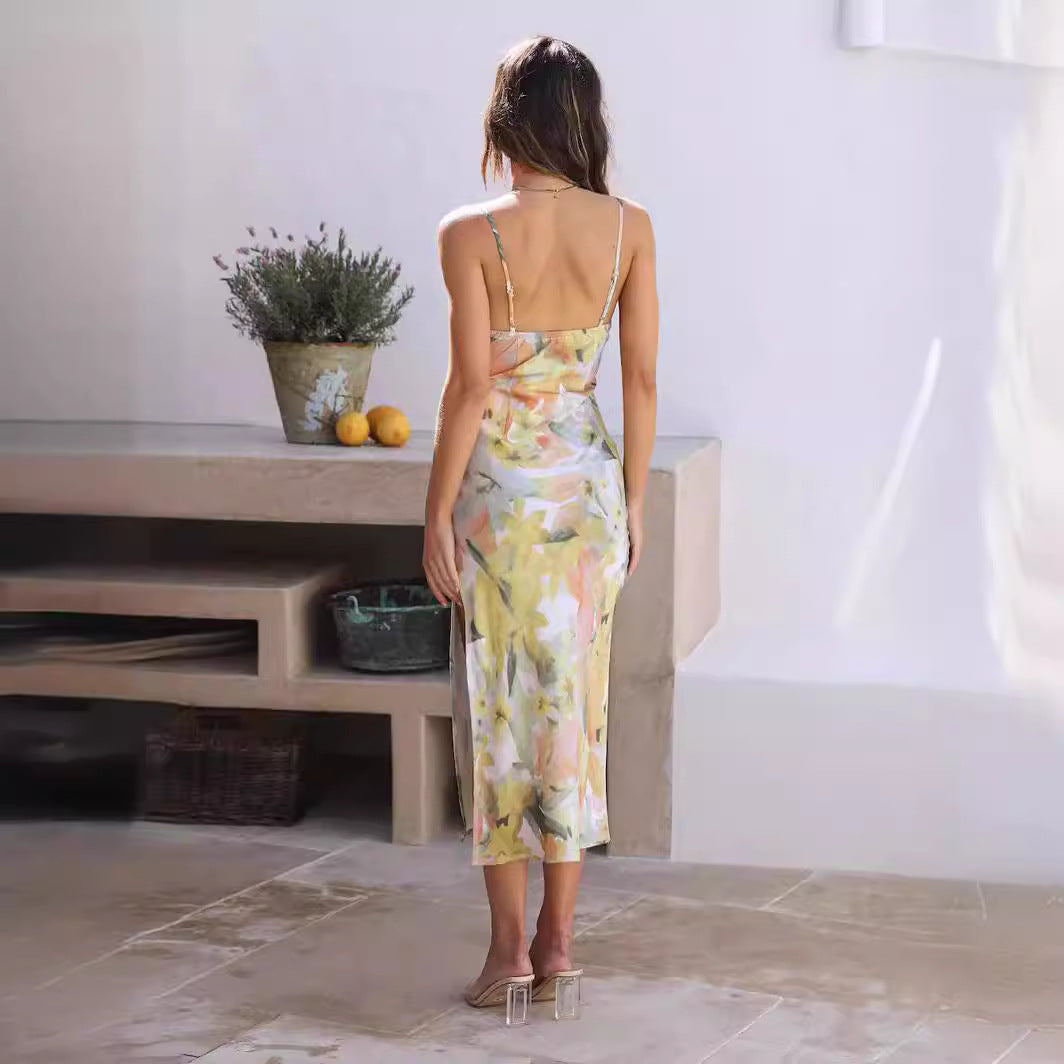 Damen Maxikleid aus fließendem Material mit seitlichem Schlitz EB