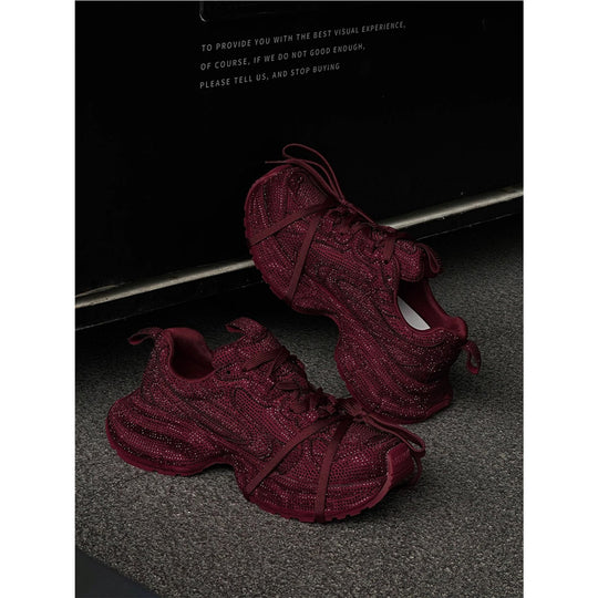 Damen Chunky Plateau-Sneaker mit gewellter Profilsohle und glitzernder Mesh-Optik EB