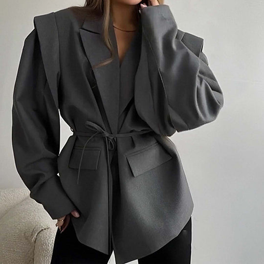 Damen nan taillierter Blazer mit Bindegürtel und Oversize-Ärmeln EB