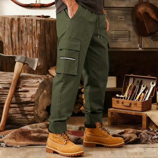 Herren Cargo-Jogginghose mit Multifunktionalen Reißverschluss-Taschen & Elastischem Bündchen EB