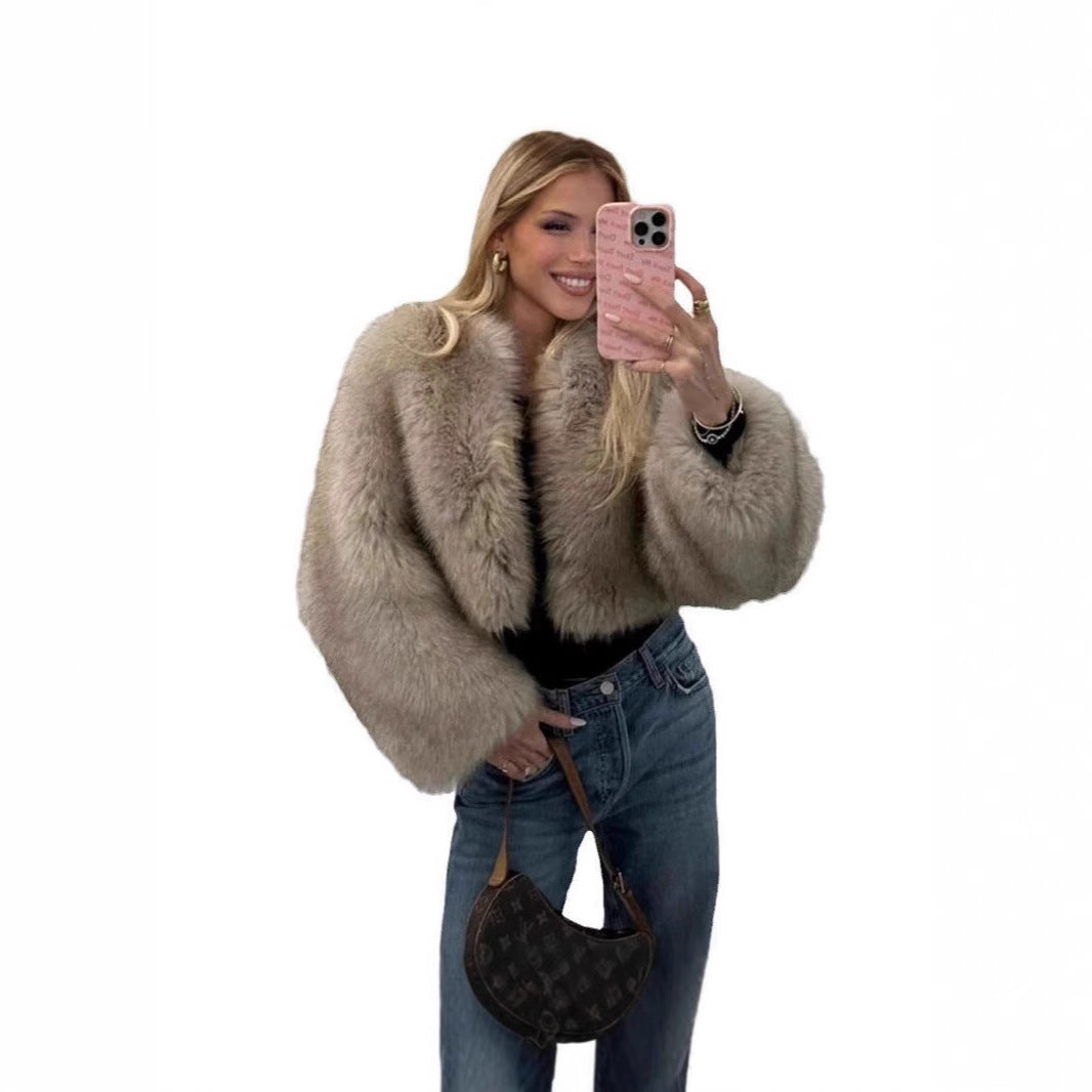 Damen luxuriöse Plüschjacke mit V-Ausschnitt EB