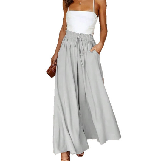 Damen Weite Maxipalazzo-Hose mit Paperbag-Bund, Kordelzug und Seitentaschen EB