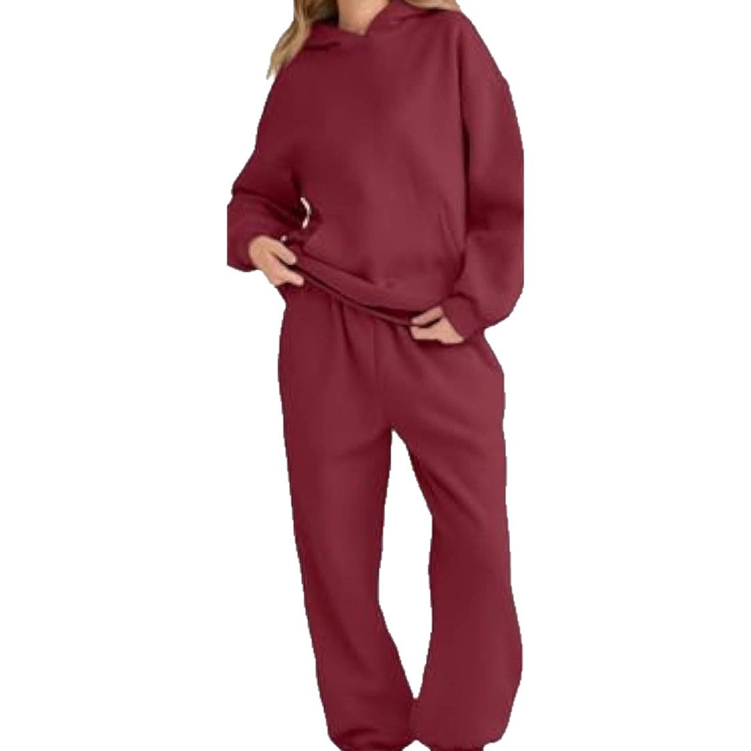 Damen Lässiges Hoodie-Jogging-Set aus French Terry mit Oversize-Kapuzenpullover und hochgeschnittener Jogginghose EB
