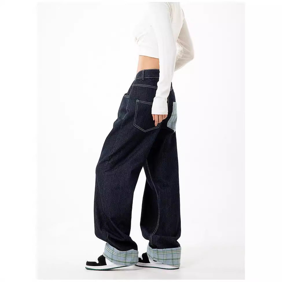 Damen weite Jeanshose im lässigen Schnitt mit hohen Taschen und modernen Nahtdetails EB