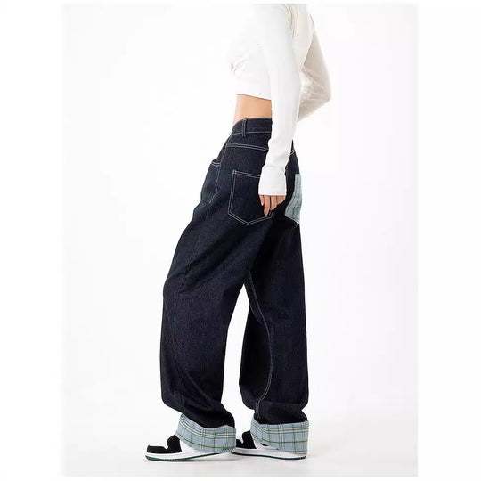 Damen weite Jeanshose im lässigen Schnitt mit hohen Taschen und modernen Nahtdetails EB