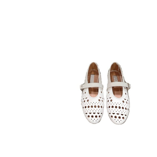 Damen elegante Ballerinas im modischen Lochdesign mit verstellbarem Riemen EB