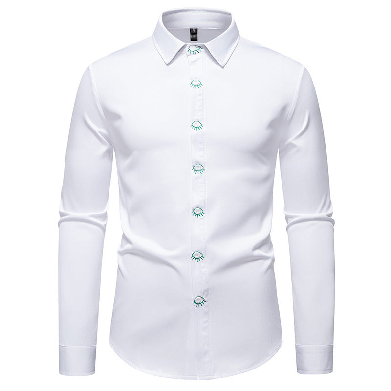 Herren Langarmhemd mit kreativem Knopfdesign EB