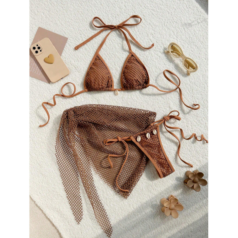 Damen Netz-Bikini-Set mit modischen Schleifen und Muscheldetails EB