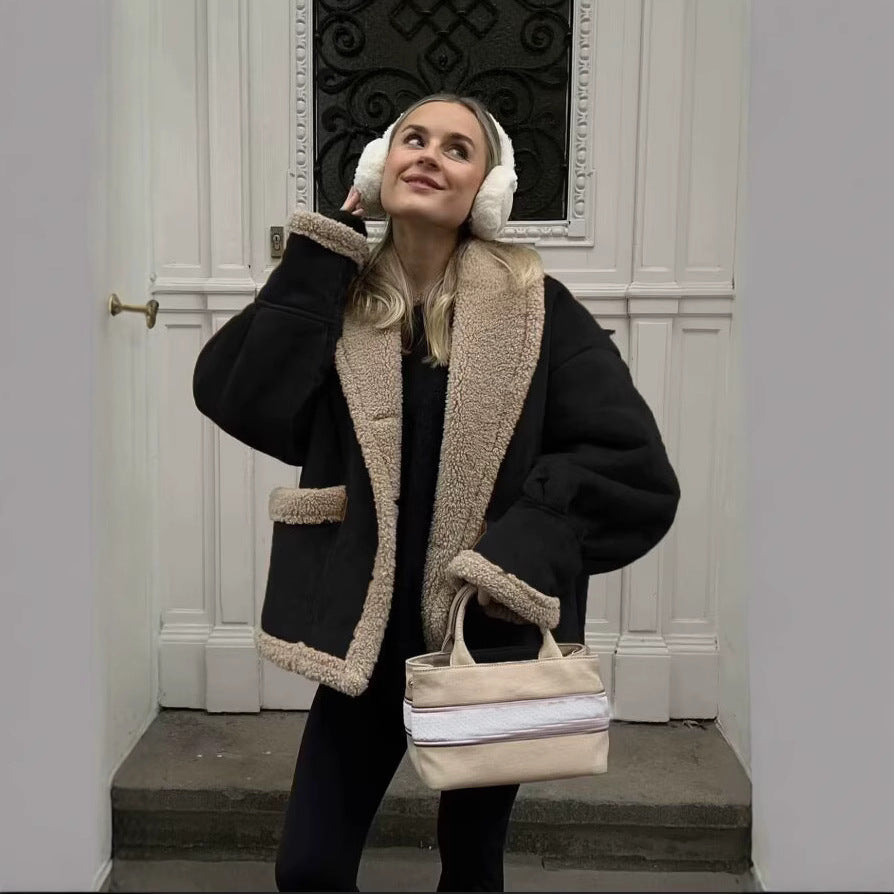 Damen Teddy-Fleecejacke mit praktischem Knopfverschluss und großen Taschen EB
