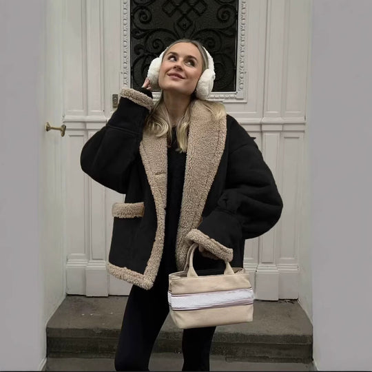 Damen Teddy-Fleecejacke mit praktischem Knopfverschluss und großen Taschen EB