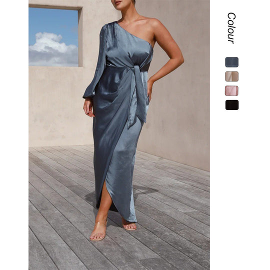 Damen Wickelkleid mit asymmetrischem Design und elegantem Taillengürtel EB