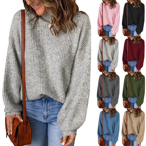 Damen modischer Grobstrickpullover mit weitem Schnitt EB