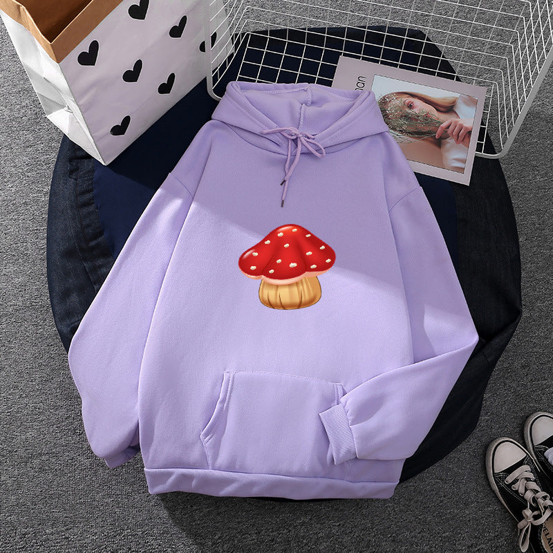 Damen nan leichter Oversize Kapuzenpullover mit Herz‑EKG‑Motiv, langen Kordeln und elastischem Bund EB