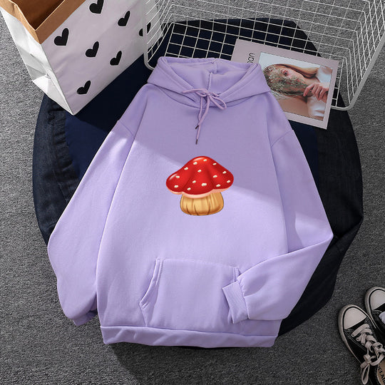Damen nan leichter Oversize Kapuzenpullover mit Herz‑EKG‑Motiv, langen Kordeln und elastischem Bund EB