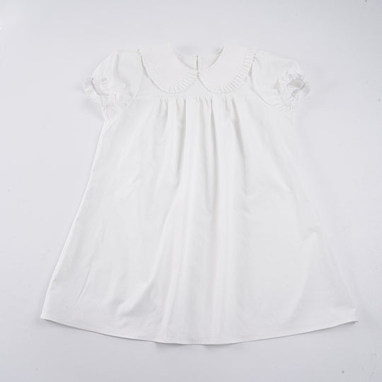 Damen elegantes Baumwollkleid mit Rüschendetails und herausragendem Kragen EB