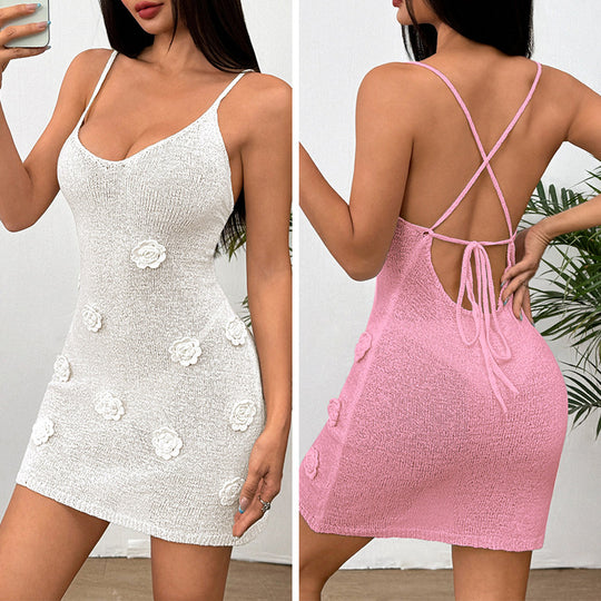 Damen Häkelkleid mit floralen Applikationen EB