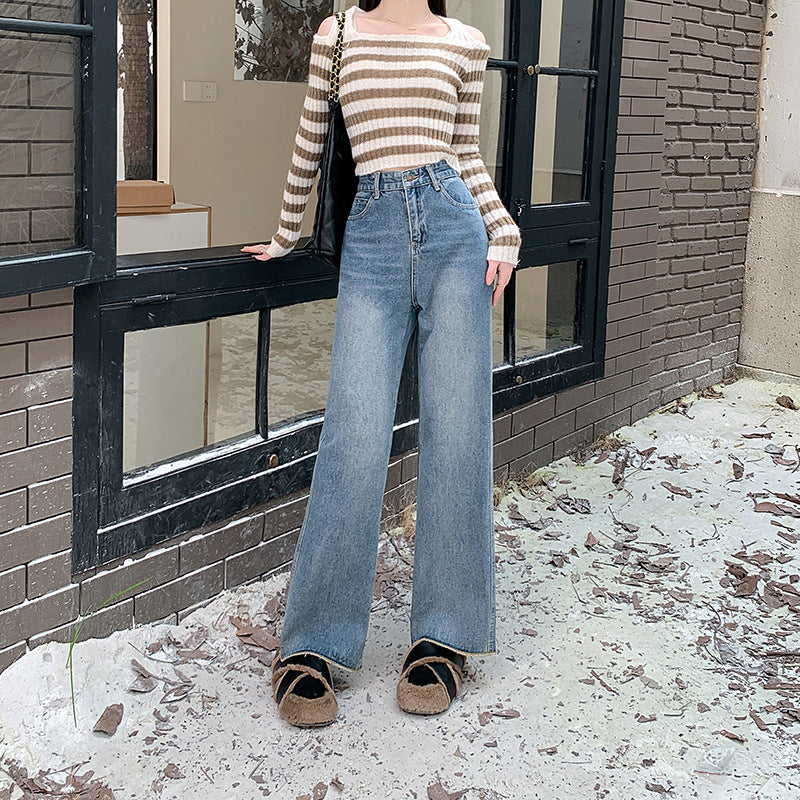 Damen Hochtaillierte weite Jeanshose im modernen Stil mit komfortablem Sitz EB
