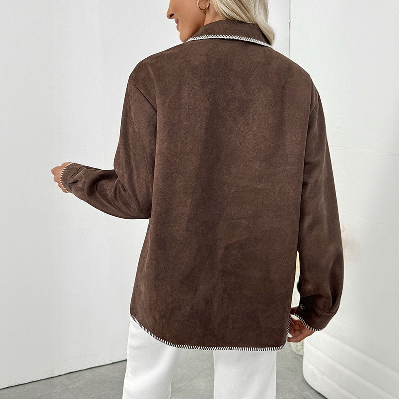 Damen lässige Overshirtjacke mit kontrastierenden Nähten EB