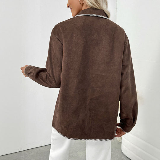 Damen lässige Overshirtjacke mit kontrastierenden Nähten EB