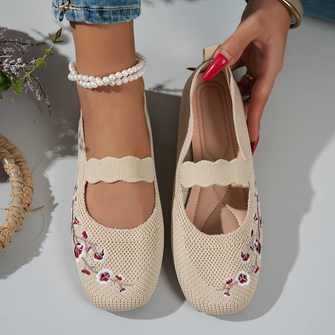 Damen Ballerinas mit floralem Stickdesign und elastischem Riemen EB
