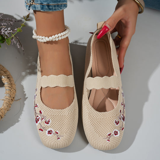 Damen Ballerinas mit floralem Stickdesign und elastischem Riemen EB
