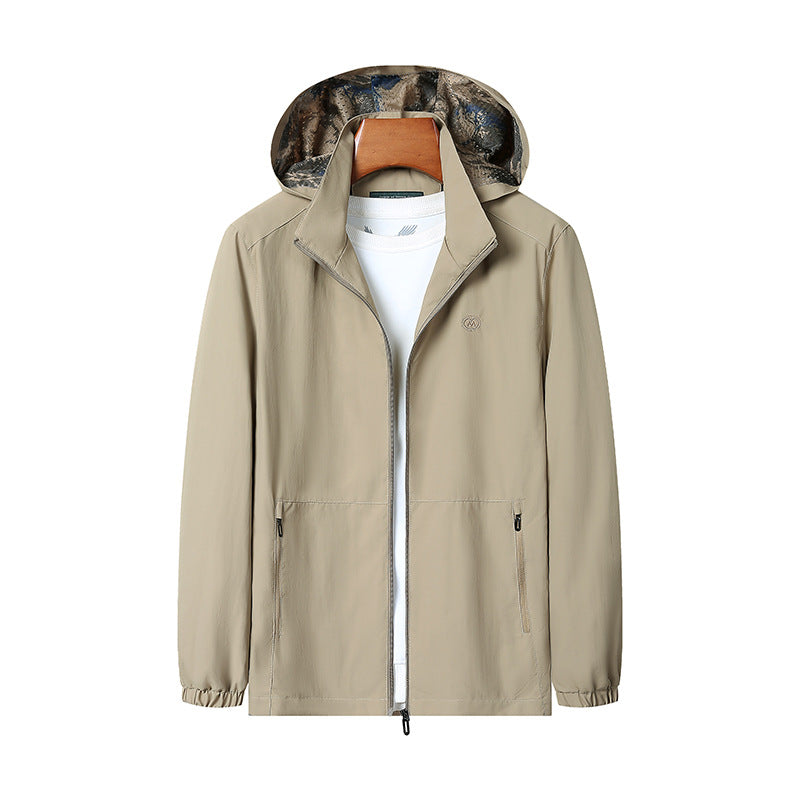 Herren Leichte Wind- und Wasserabweisende Kapuzenjacke mit Camouflage-Innenfutter EB