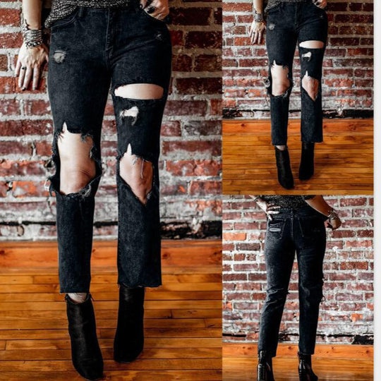 Damen Destroyed Jeans mit hoher Taille und lässigem Schnitt EB