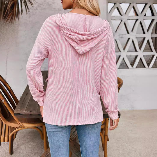 Damen lässiger Sweater mit V-Ausschnitt und Kordelzug EB