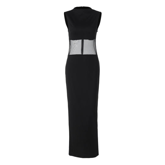 Damen Elegantes und figurbetontes Maxikleid mit transparenten Einsätzen EB