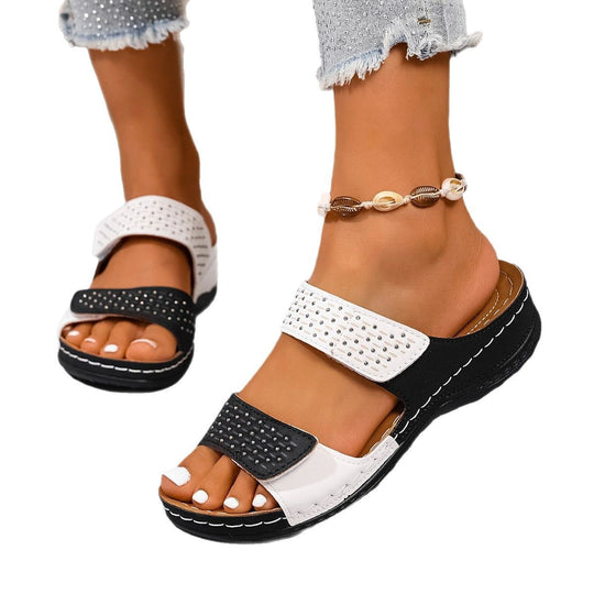 Damen Sandaletten mit verstellbaren Riemen und funkelnden Strassdetails EB