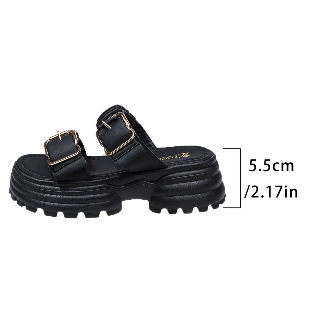Damen komfortable Plateau-Sandalen mit dekorativen Riemen und ergonomischer Sohle EB