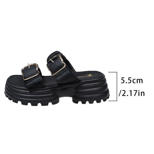 Damen komfortable Plateau-Sandalen mit dekorativen Riemen und ergonomischer Sohle EB