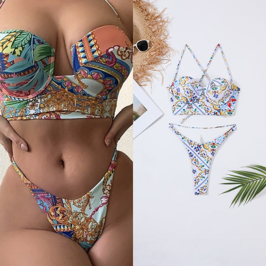 Damen Bügel-Bikini-Set mit floralen Akzenten EB