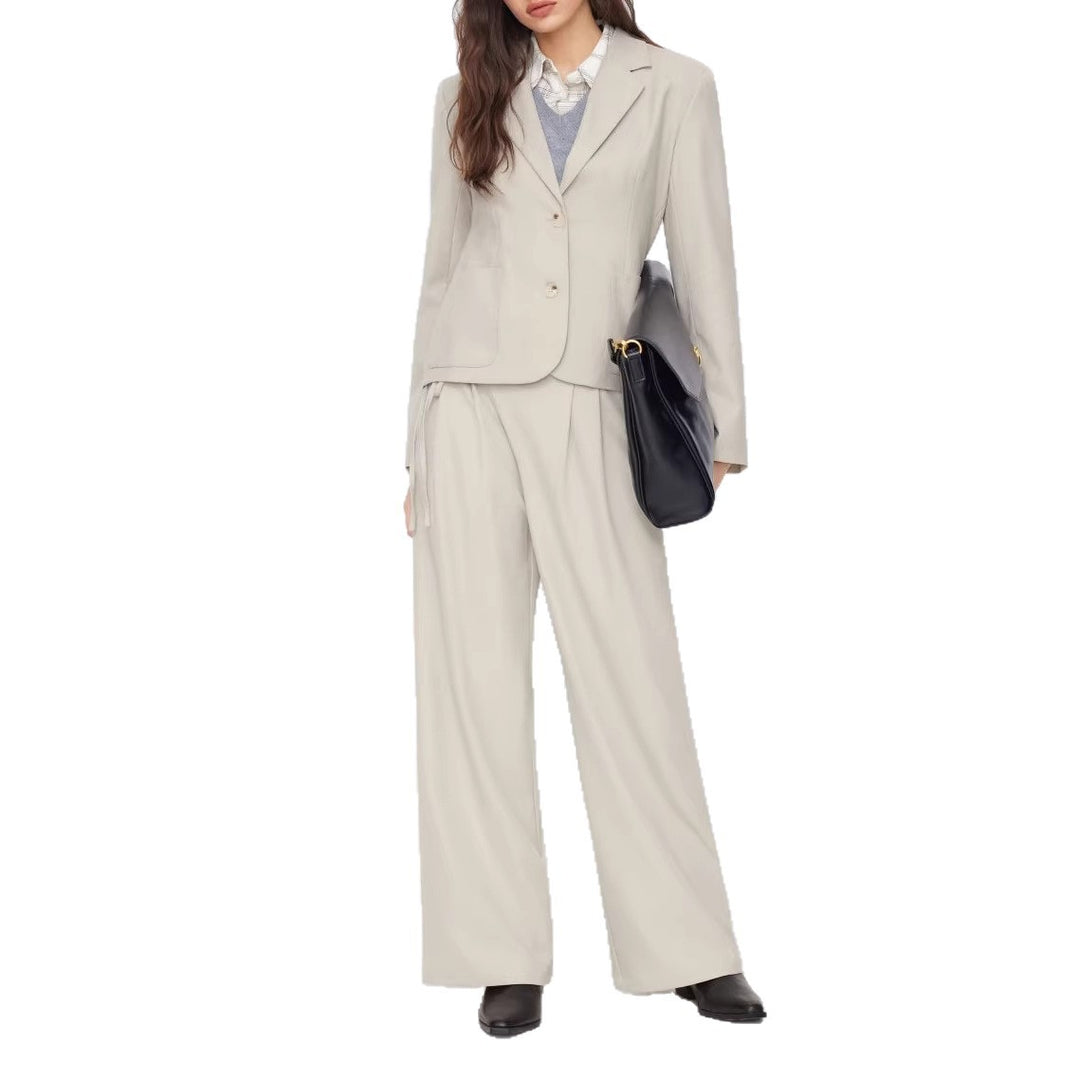 Damen Weite Nadelstreifen-Hose mit Wickel-Taille EB