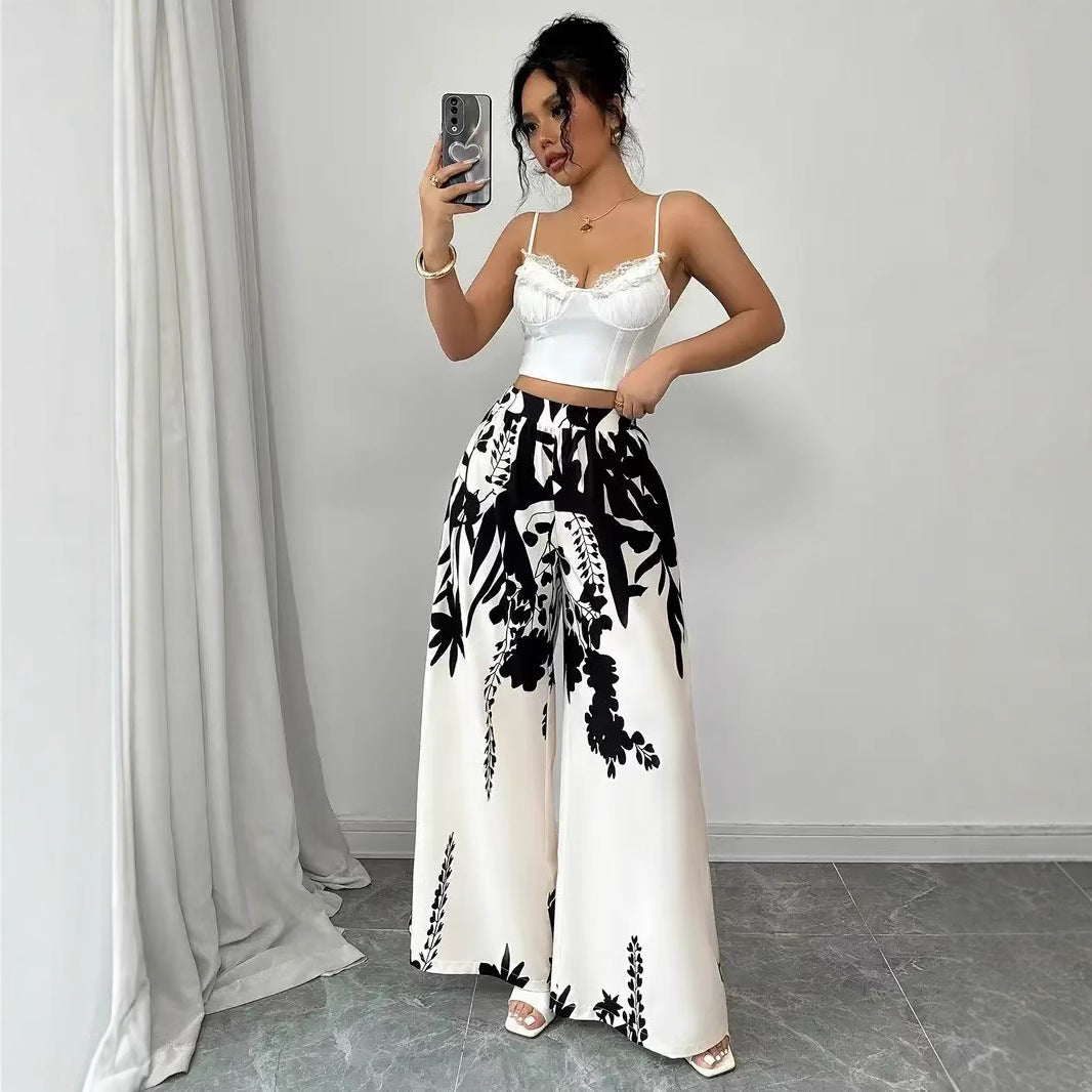 Damen weite Palazzo-Hose mit floralem Muster EB