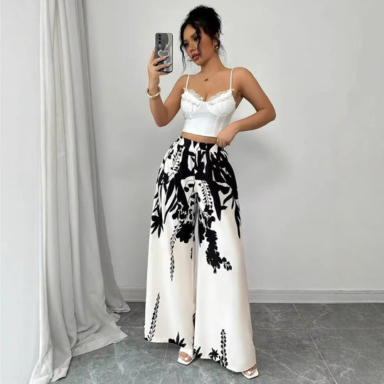 Damen weite Palazzo-Hose mit floralem Muster EB