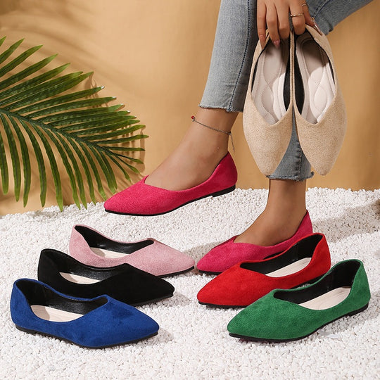 Damen  spitze Ballerina-Slipper aus Veloursoptik mit gepolsterter Komfortinnensohle EB
