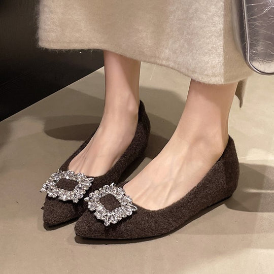 Damen elegante Spitzen-Ballerinas mit Kristallakzenten EB