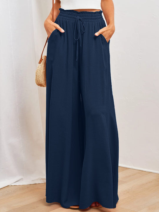 Damen Weite Palazzo-Hose mit elastischem Bund und praktischen Taschen EB