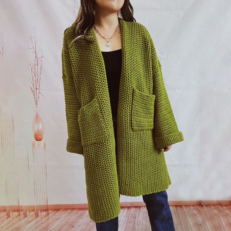 EB | Lange Strickjacke mit Taschen Chunky Strick Weiche und Lässige Silhouette