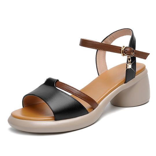 Damen elegante Sandaletten mit verstellbarem Riemen und komfortablem Blockabsatz EB