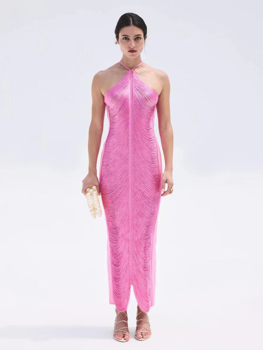 Damen Langkleid mit raffiniertem Schlitz und elegantem Kragen EB