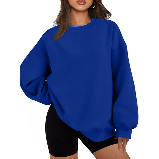 Damen nan Oversized Rundhals-Sweatshirt mit überschnittener Schulter, weichem Fleece-Innenfutter und gerippten Bündchen EB