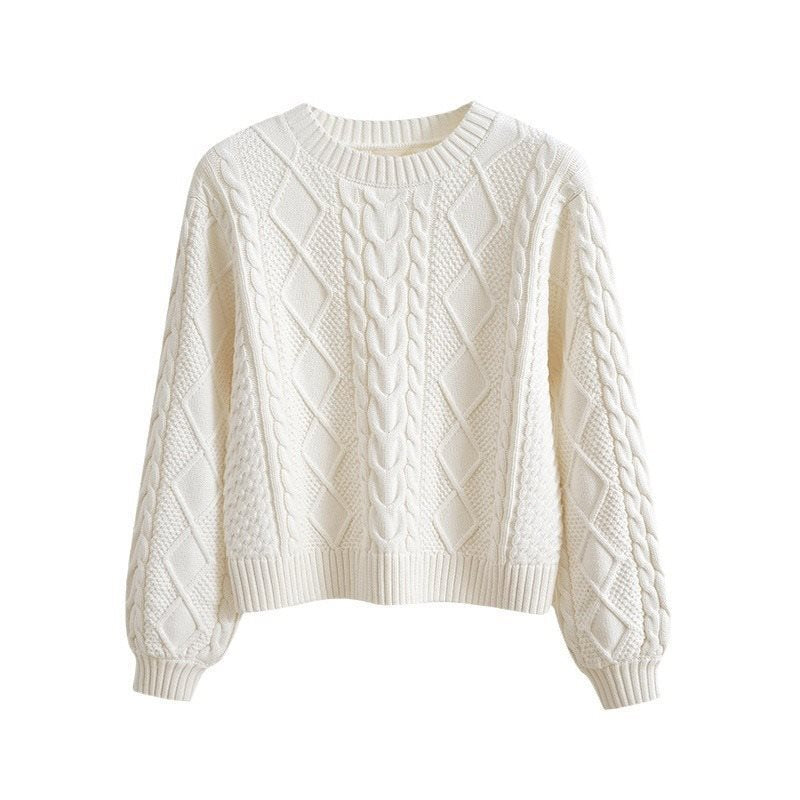 Damen Grobstrickpullover mit kreativem Zopfmuster und weit geschnittenen Ärmeln EB