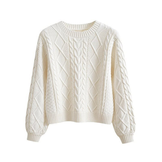 Damen Grobstrickpullover mit kreativem Zopfmuster und weit geschnittenen Ärmeln EB