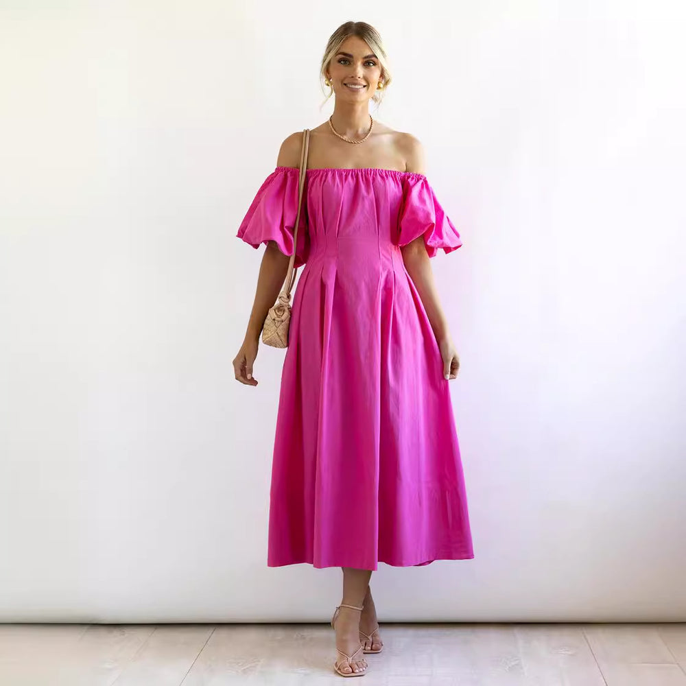 Damen Maxikleid mit schulterfreier Silhouette und voluminösen Ärmeln EB