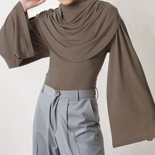 Damen Stilvolle Bluse mit Drapierung und weitem Arm EB